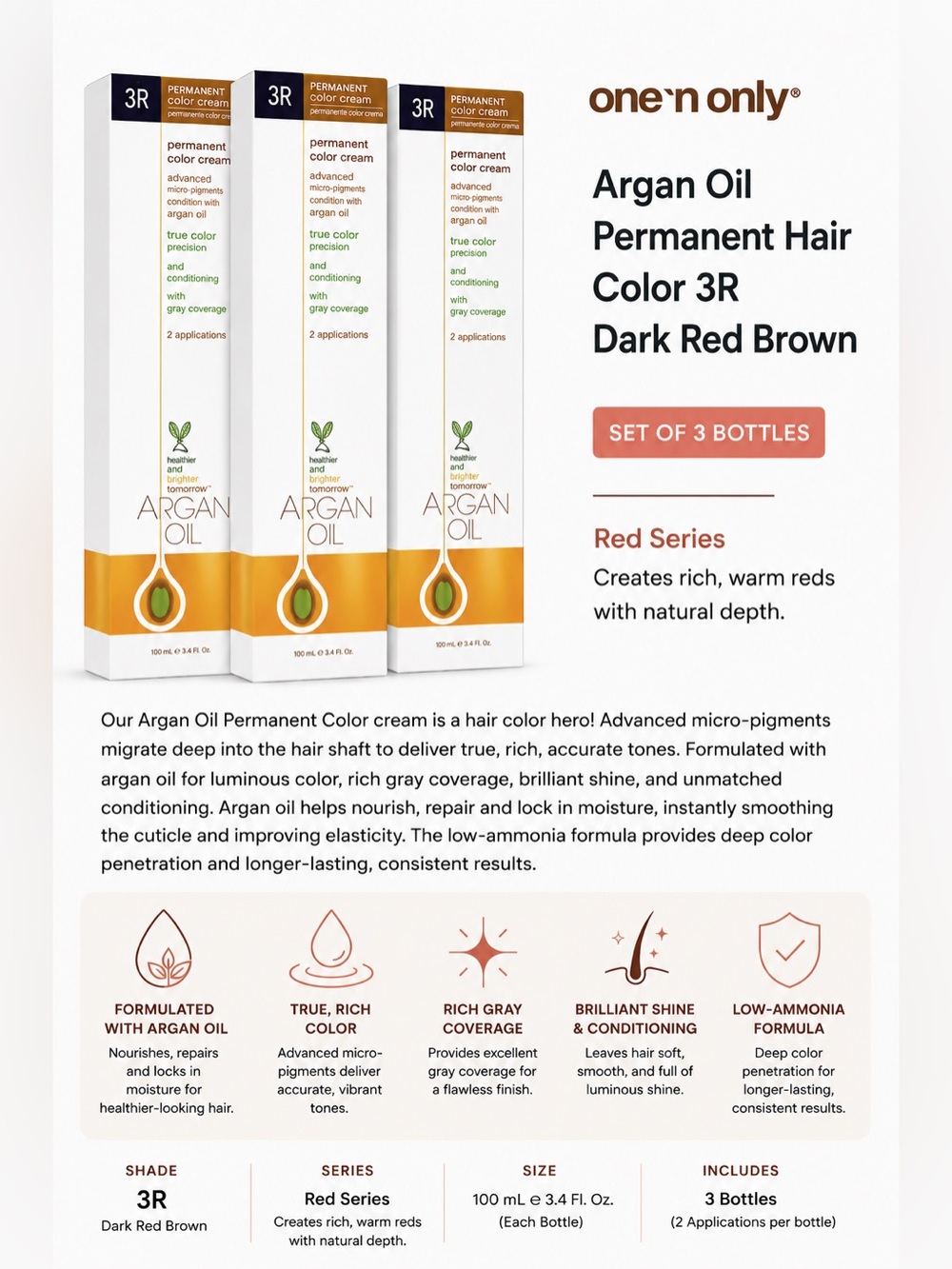 Argan Oil Permanent Hair Color - 3RV Dark Red Violet Brown